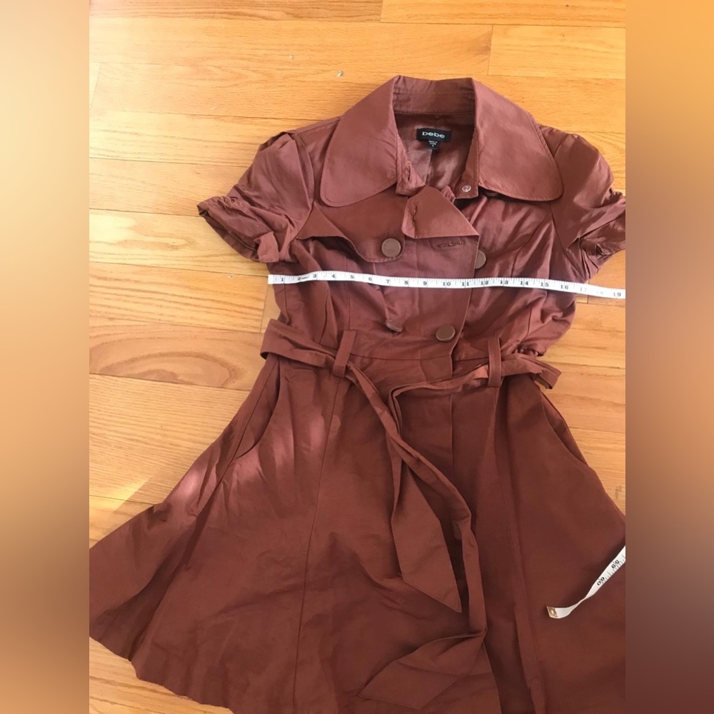 Bebe orange brown short sleeve trench coat dress with buttons and belt in sz S - Picture 7 of 14
